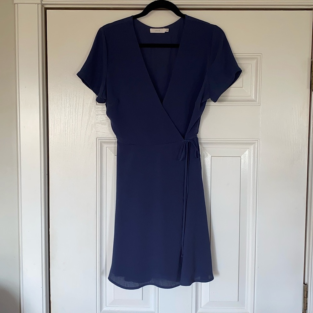 Large LUSH Wrap dress Short Sleeve above knee Dusty Navy Blue